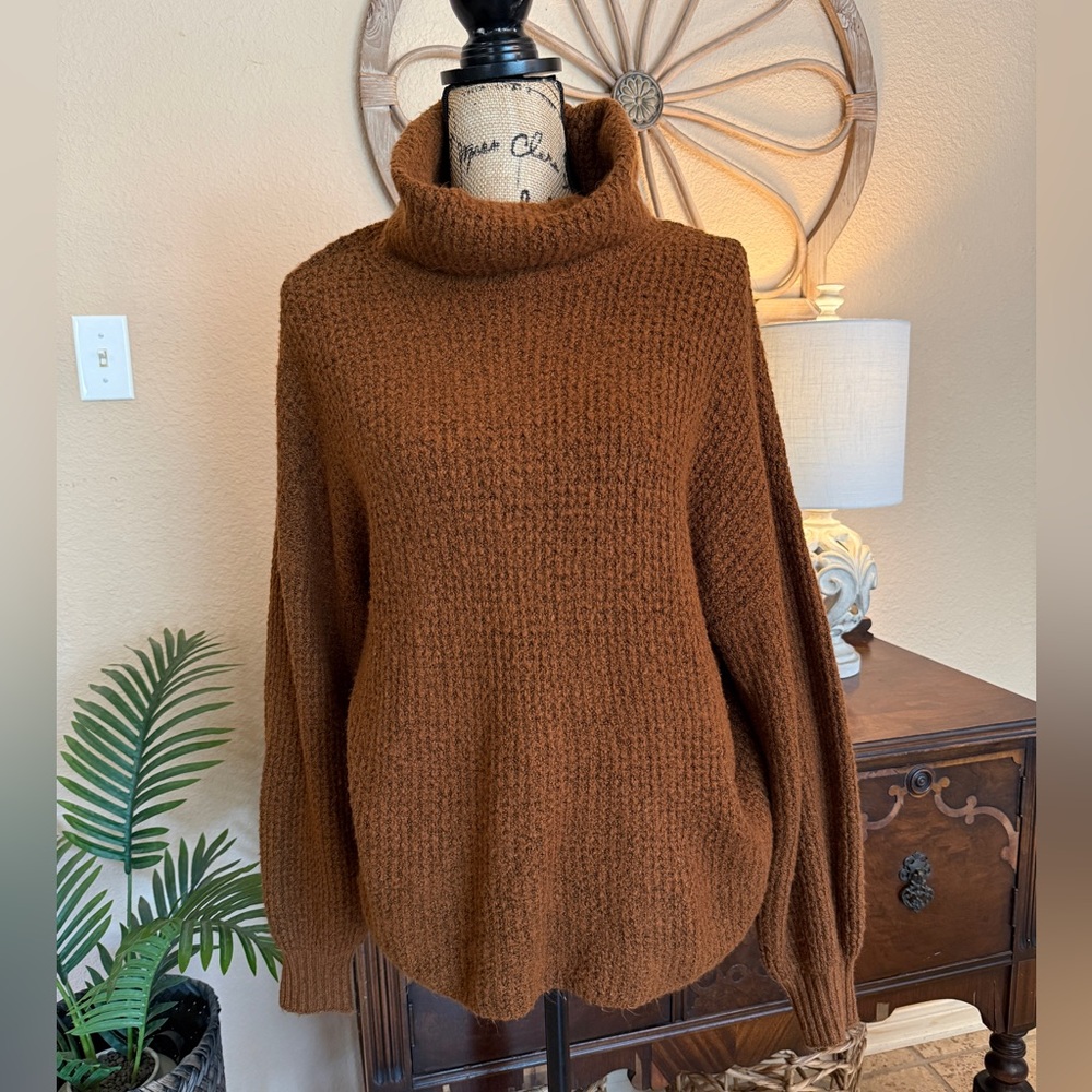 American Eagle Oversized Cozy Brown Textured High Neck Sweater